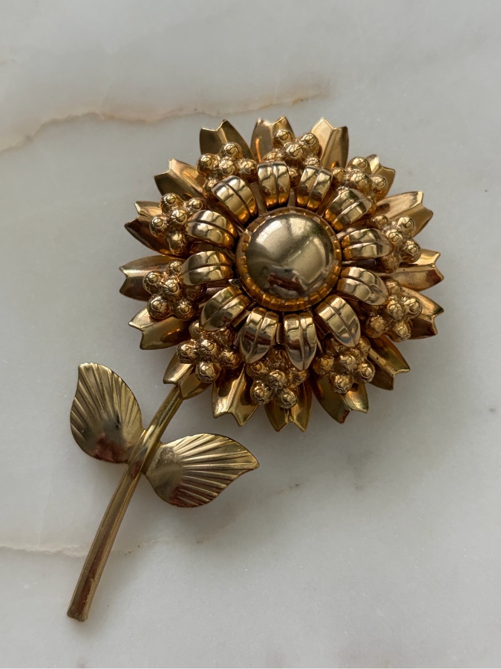 Gold Floral Sunflower Brooch